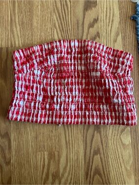 Red and White Smocked Tube Top - plaid gingham USA 4th of July Unbranded s
